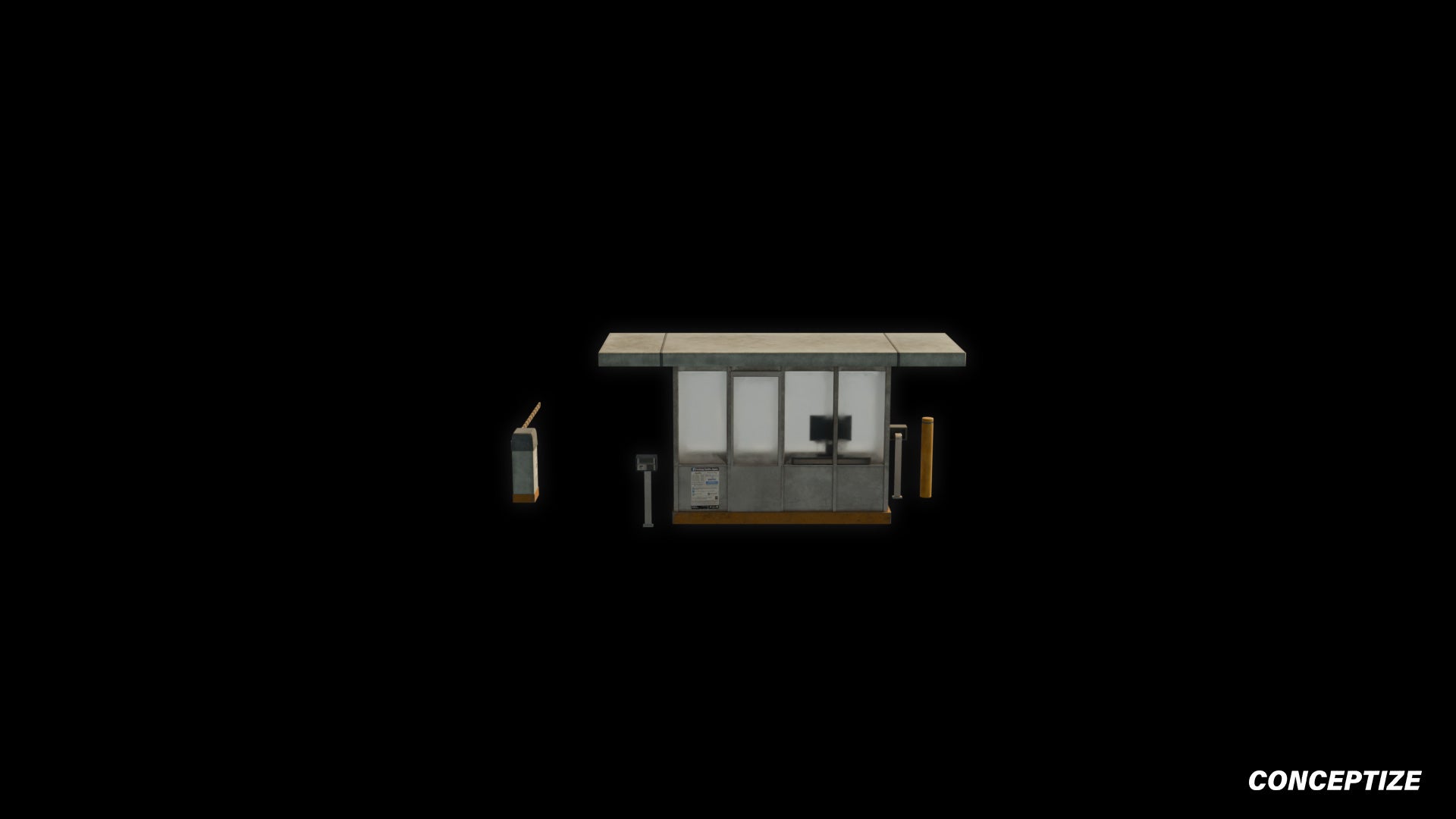 American parking entrance booth bar meticulously handcrafted PBR textured 3D asset optimized Blender Unreal Engine toll booth parking station urban streets