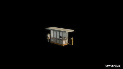 American parking entrance booth bar meticulously handcrafted PBR textured 3D asset optimized Blender Unreal Engine toll booth parking station urban streets