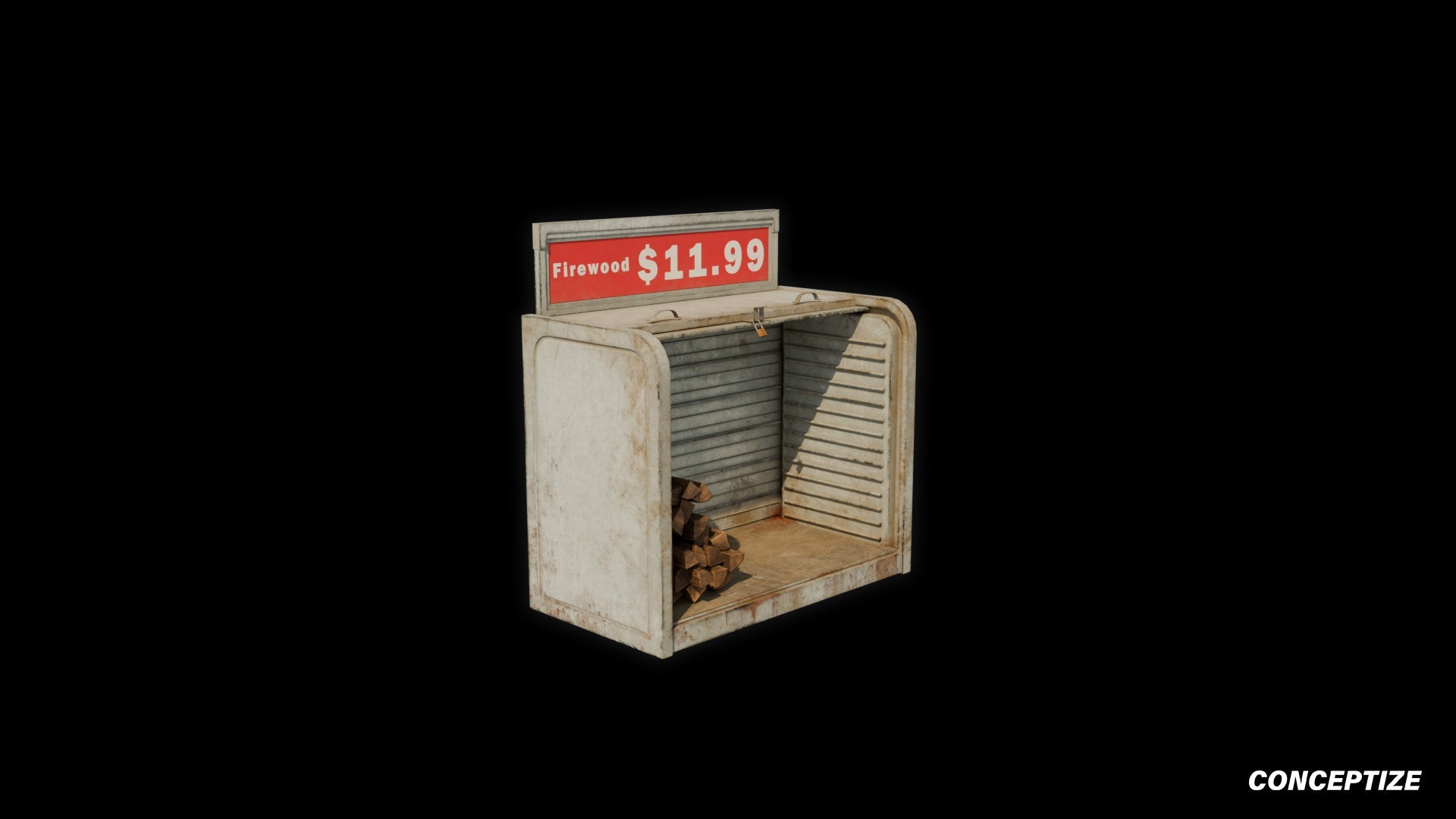 American wood gas station shelf meticulously handcrafted PBR textured 3D asset optimized Blender Unreal Engine retail rack store prop