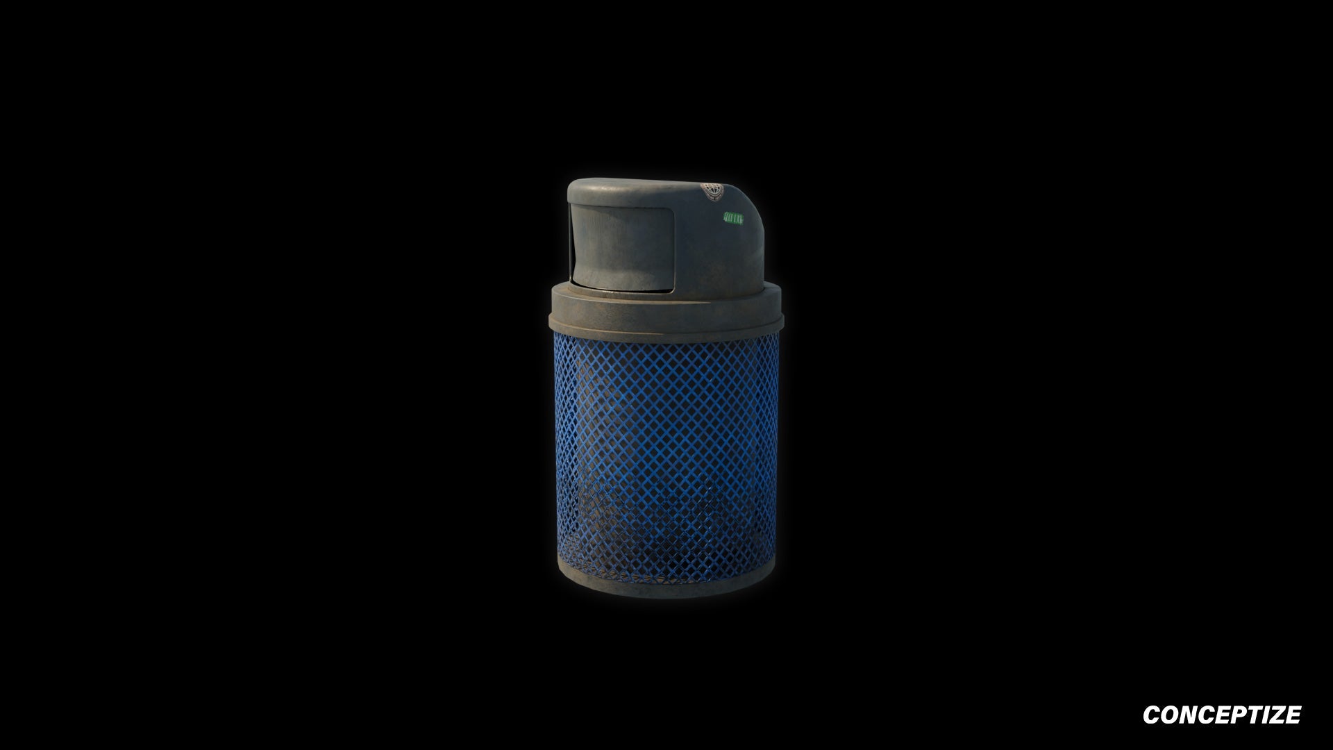 American street trash can meticulously handcrafted PBR textured 3D model garbage bin litter container wastebasket urban environment Blender Unreal Engine