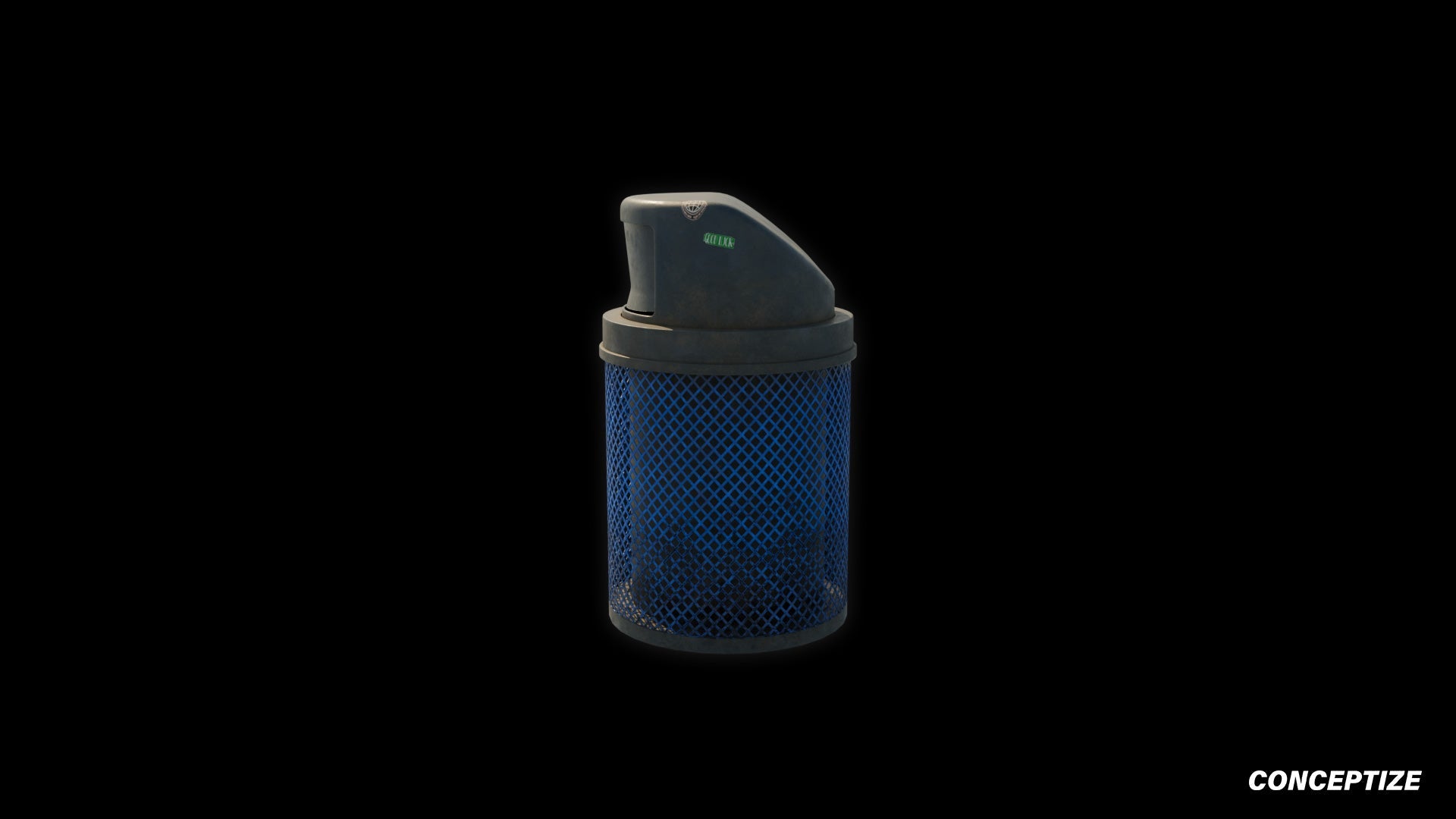 American street trash can meticulously handcrafted PBR textured 3D model garbage bin litter container wastebasket urban environment Blender Unreal Engine