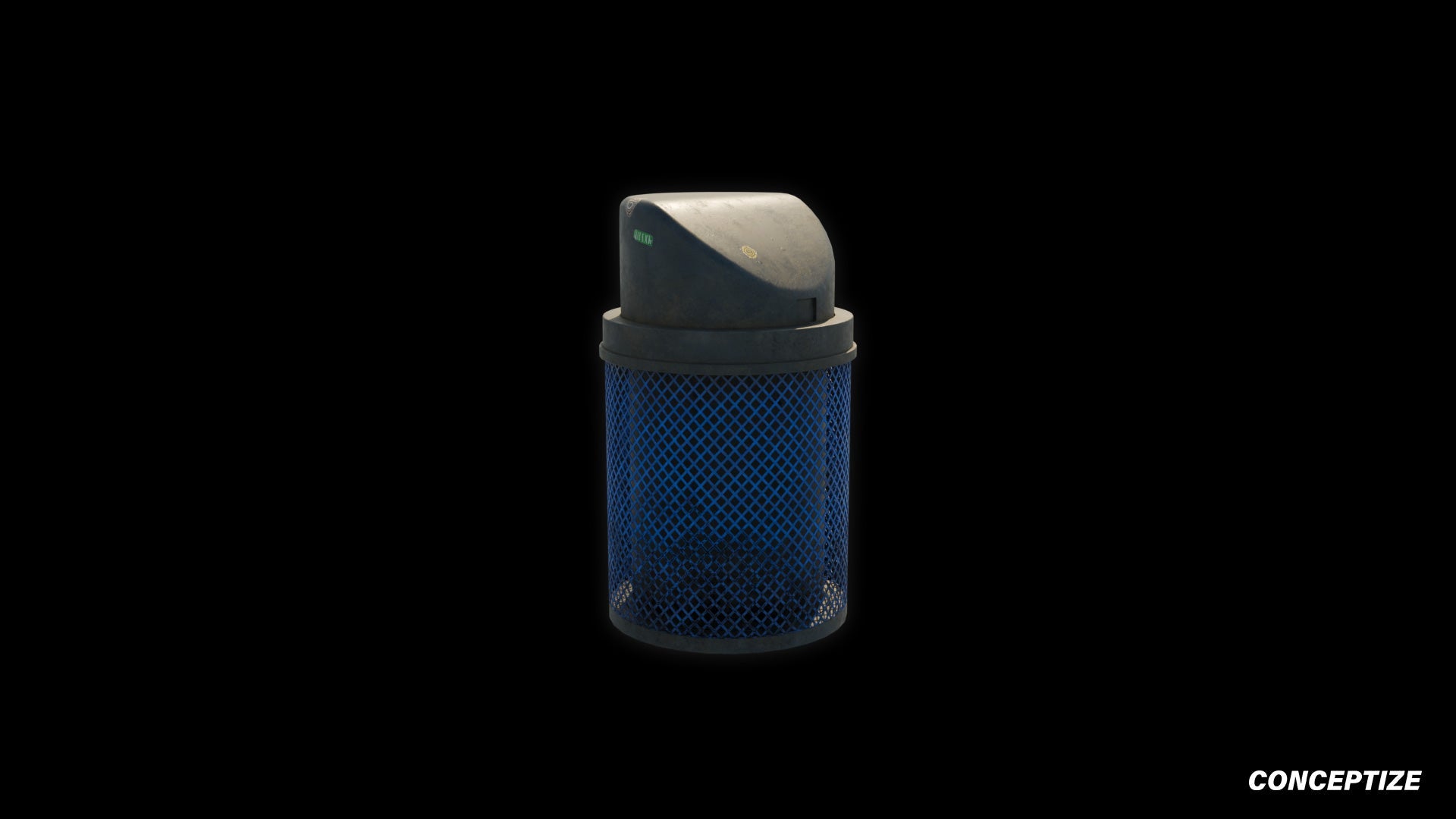 American street trash can meticulously handcrafted PBR textured 3D model garbage bin litter container wastebasket urban environment Blender Unreal Engine