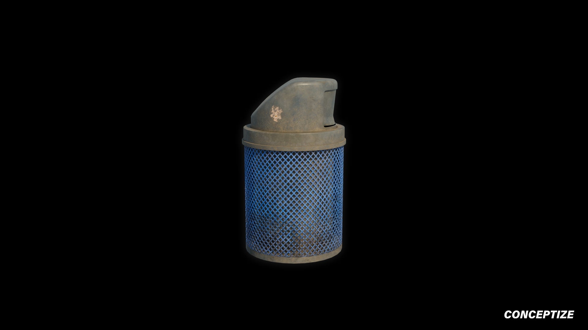 American street trash can meticulously handcrafted PBR textured 3D model garbage bin litter container wastebasket urban environment Blender Unreal Engine
