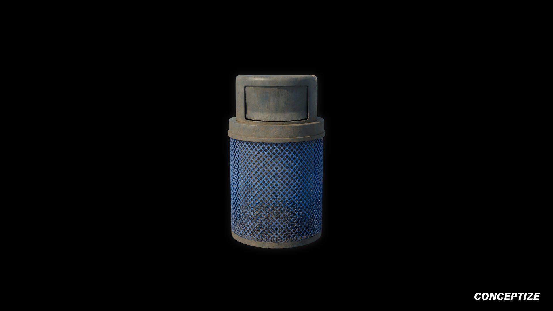American street trash can meticulously handcrafted PBR textured 3D model garbage bin litter container wastebasket urban environment Blender Unreal Engine
