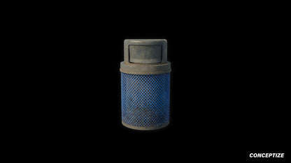 American street trash can meticulously handcrafted PBR textured 3D model garbage bin litter container wastebasket urban environment Blender Unreal Engine