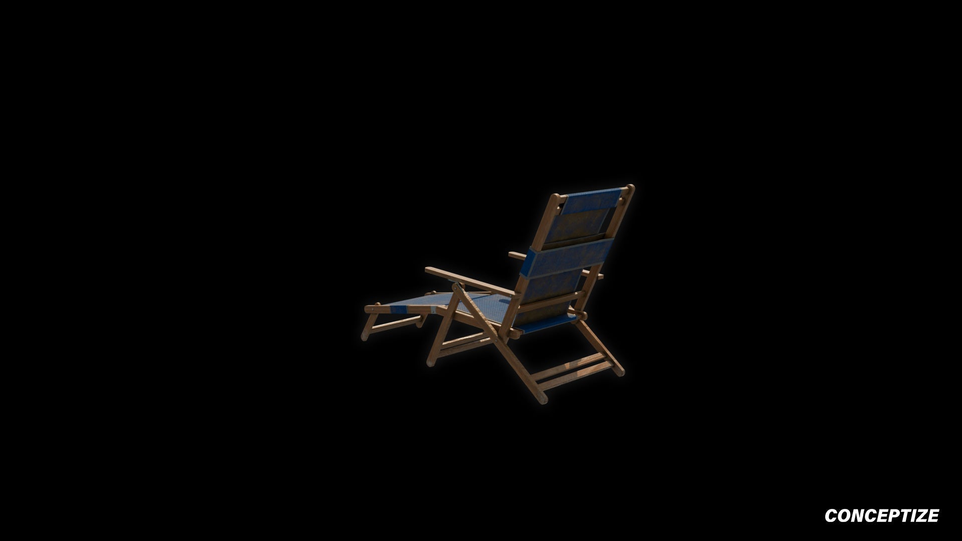 American wood beach chair meticulously handcrafted PBR textured 3D model seaside lounge deck chair coastal furniture Blender Unreal Engine