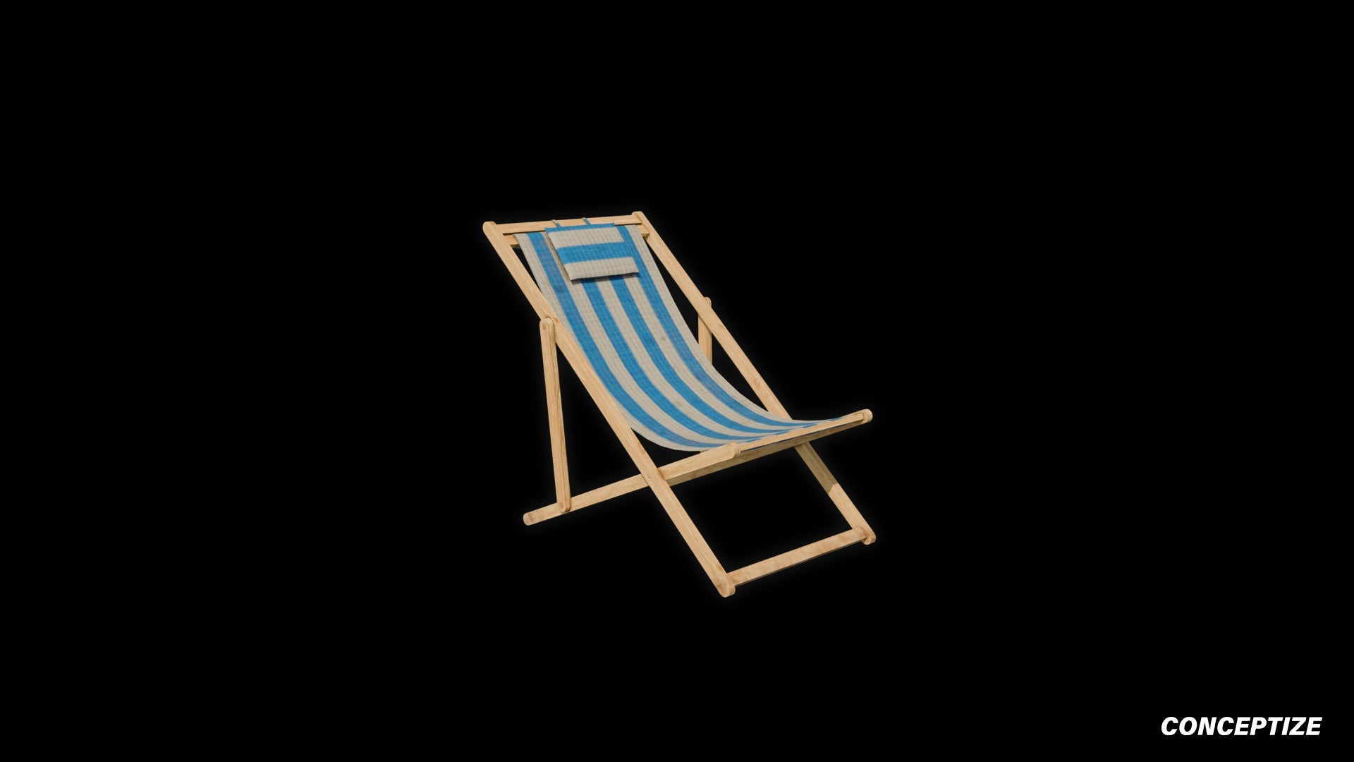 American wood beach chair meticulously handcrafted PBR textured 3D model seaside lounge deck chair coastal furniture Blender Unreal Engine