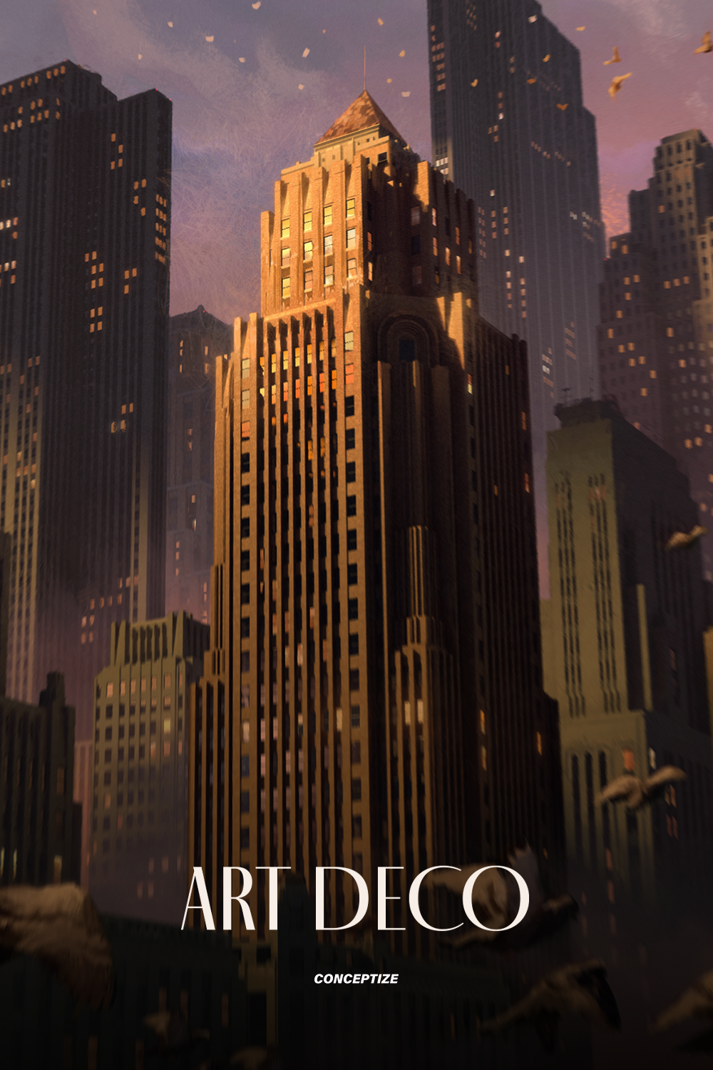 art deco 3d asset pack usa batman gotham penguin city building tower bank office retail store shops premium models props aircon videogame conceptize