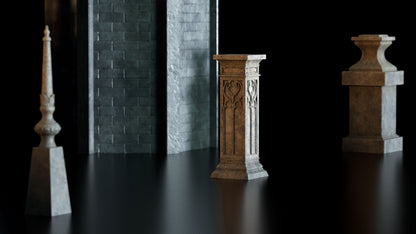 Neo Gothic 3D asset pack featuring a Gotham inspired city with towering gothic buildings, ornate façades, gargoyles, and dramatic atmospheric lighting