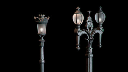 Neo Gothic 3D asset pack featuring a Gotham inspired city with towering gothic buildings, ornate façades, gargoyles, and lamp post, street lights