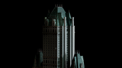 Neo Gothic 3D asset pack featuring a Gotham inspired city with towering gothic buildings, ornate façades, gargoyles, and dramatic atmospheric lighting