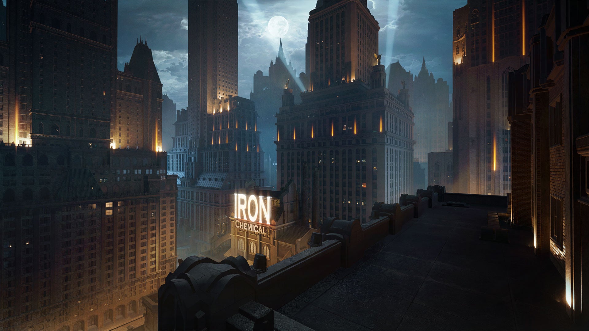 Neo Gothic 3D asset pack featuring a Gotham inspired city with towering gothic buildings, ornate façades, gargoyles, and dramatic atmospheric lighting