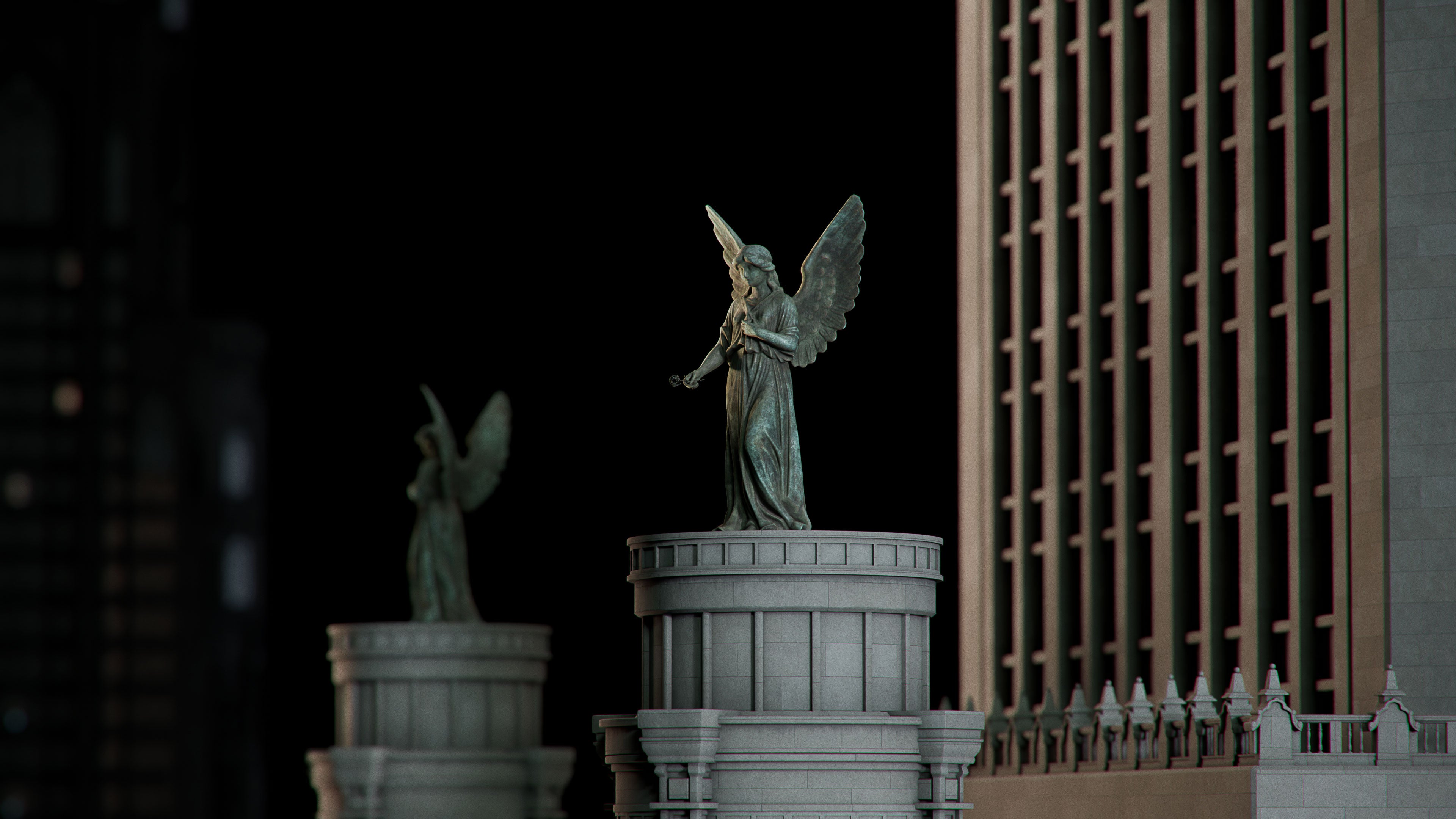 Neo Gothic 3D asset pack featuring a dark, Gotham-inspired city with towering buildings, ornate façades, gargoyles, spires, and detailed stone architecture