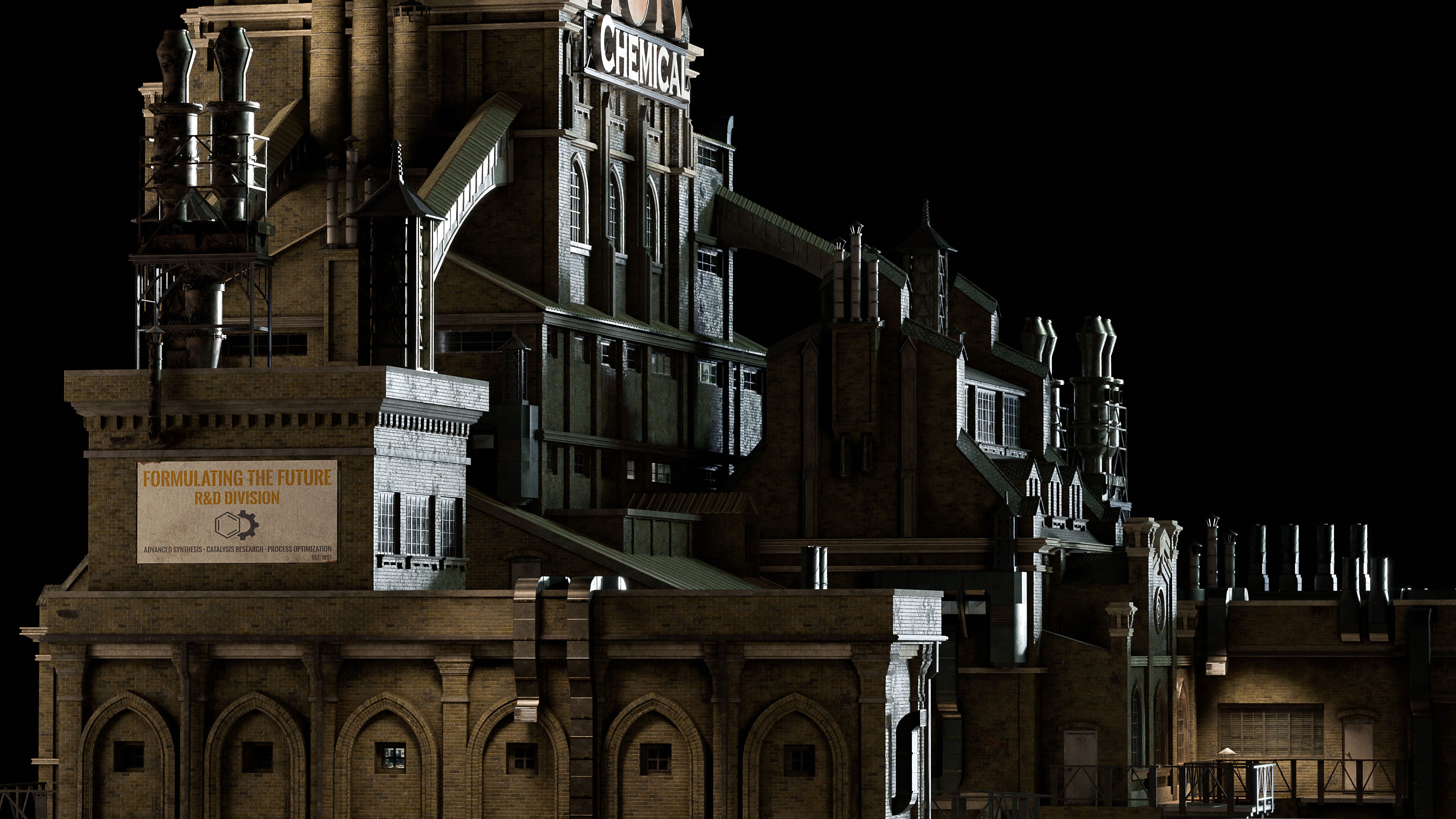 Neo Gothic 3D asset pack featuring a dark, Gotham inspired city with towering buildings, ornate façades, gargoyles, spires, and detailed stone architecture