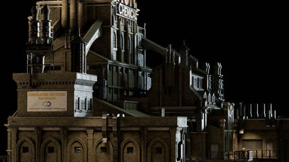 Neo Gothic 3D asset pack featuring a dark, Gotham inspired city with towering buildings, ornate façades, gargoyles, spires, and detailed stone architecture
