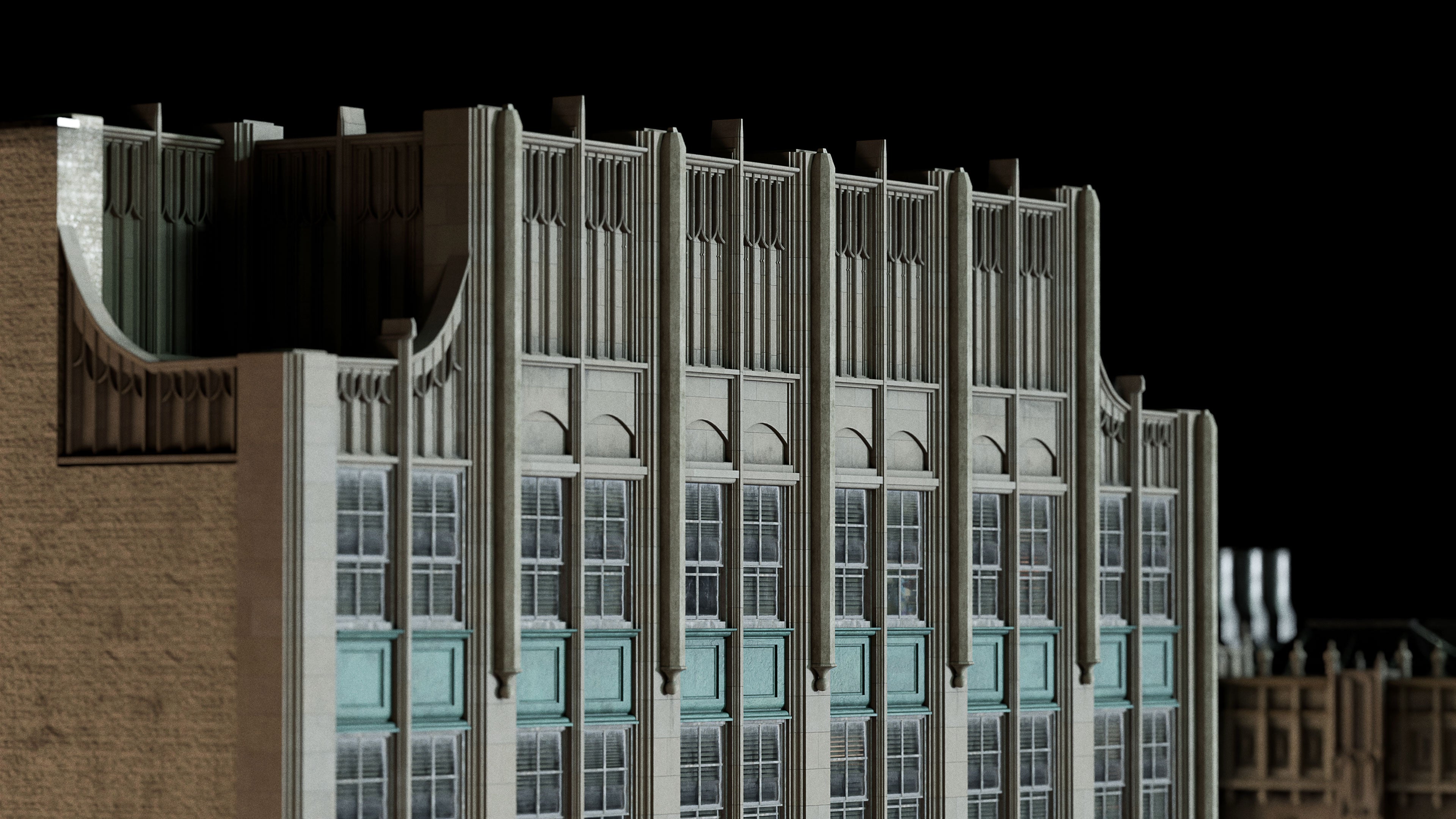 Neo Gothic 3D asset pack featuring a dark, Gotham inspired city with towering buildings, ornate façades, gargoyles, spires, and detailed stone architecture