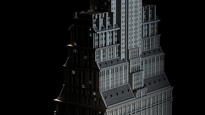 Neo Gothic 3D asset pack featuring a dark, Gotham inspired city with towering buildings, ornate façades, gargoyles, spires, and detailed stone architecture