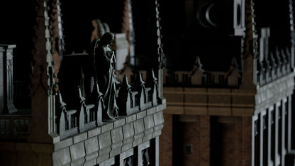 Neo Gothic 3D asset pack featuring a dark, Gotham inspired city with towering buildings, ornate façades, gargoyles, spires, and detailed stone architecture