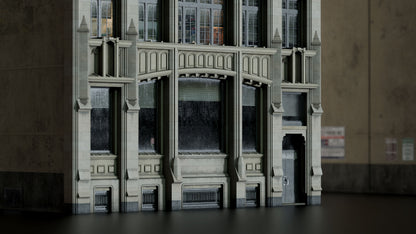 Neo Gothic 3D asset kitbash pack featuring a dark, Gotham-inspired city with towering buildings, ornate façades, gargoyles, spires, and detailed stone architecture