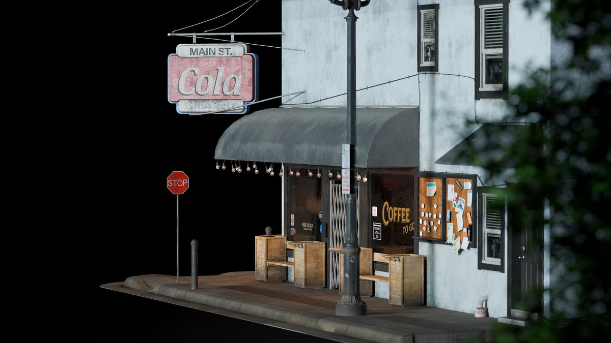 main street modular hero 3d assets pack for small town america part 2 by conceptize facade coffee shop cola sign