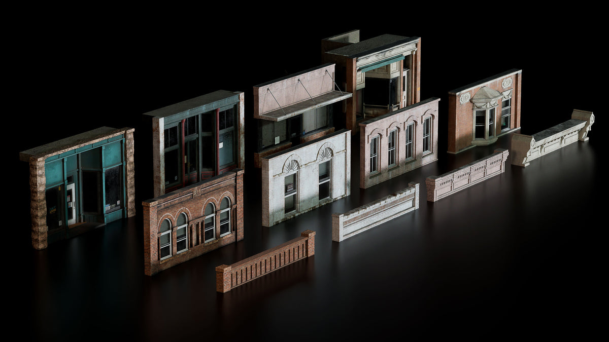 main street modular hero 3d assets pack for small town america part 2 by conceptize facade retail brick building pieces
