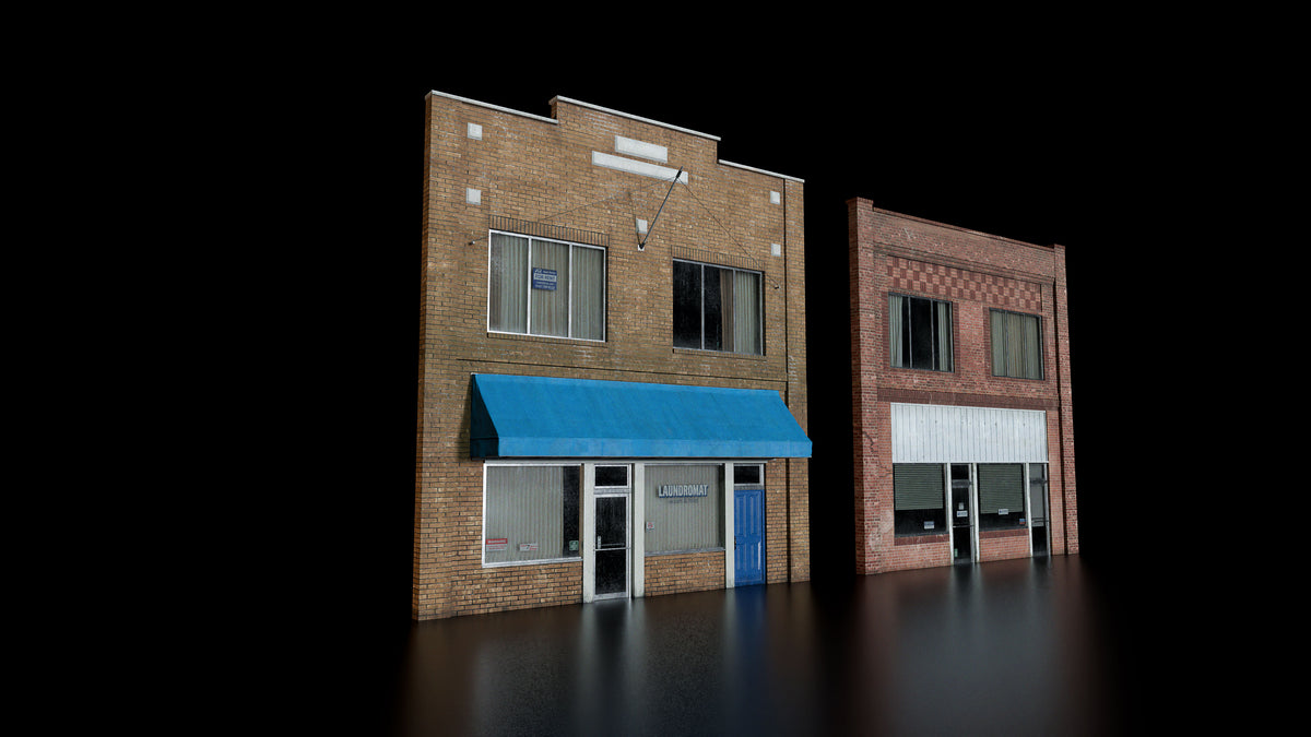 main street modular hero 3d assets pack for small town america part 2 by conceptize facade retail brick building pieces laundromat 