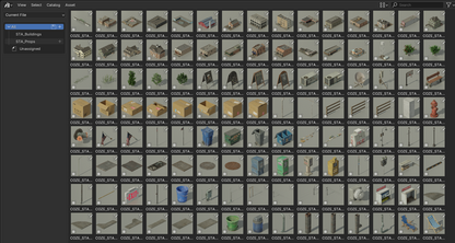 blender asset library small town American conceptize 3d asset pack usa flag motel theatre city hall water tank suburban houses restaurant retail store shops premium models props aircon hvac garbage container  trash can antenna street light lamp post fire hydrant beach chair for videogame